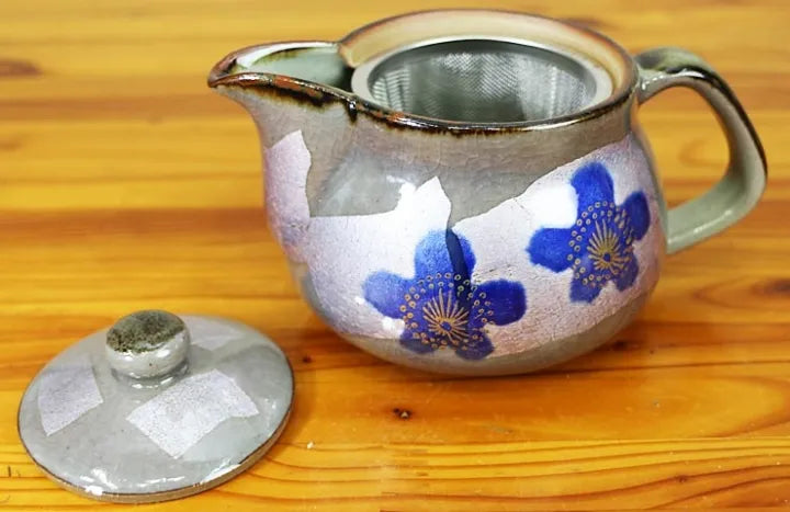 KUTANI WARE TEA POT SILVER LUSTER PURPLE – GOLDEN PLUM BLOSSOMS / BIZAN KILN