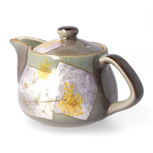 KUTANI WARE TEA POT SILVER LUSTER PURPLE – RAPESEED FLOWERS / BIZAN KILN