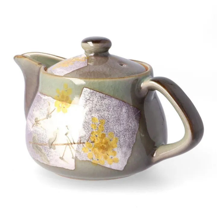 KUTANI WARE TEA POT SILVER LUSTER PURPLE – RAPESEED FLOWERS / BIZAN KILN