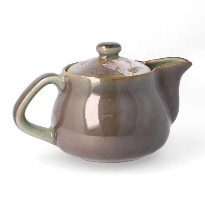 KUTANI WARE TEA POT SILVER LUSTER PURPLE – RAPESEED FLOWERS / BIZAN KILN