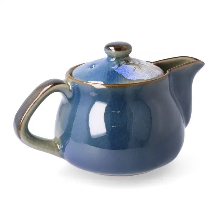 KUTANI WARE TEAPOT – SILVER-GLAZED BLUE LILY / BIZAN KILN