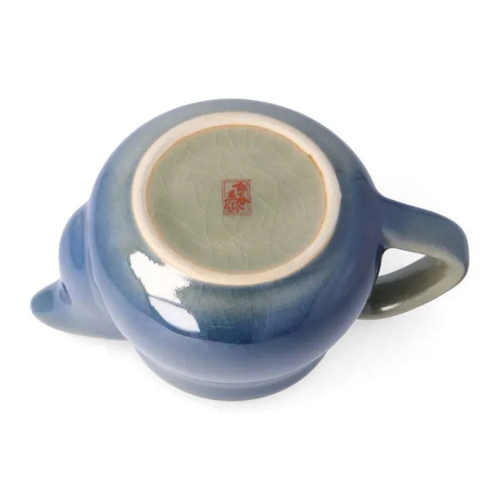 KUTANI WARE TEAPOT – SILVER-GLAZED BLUE LILY / BIZAN KILN
