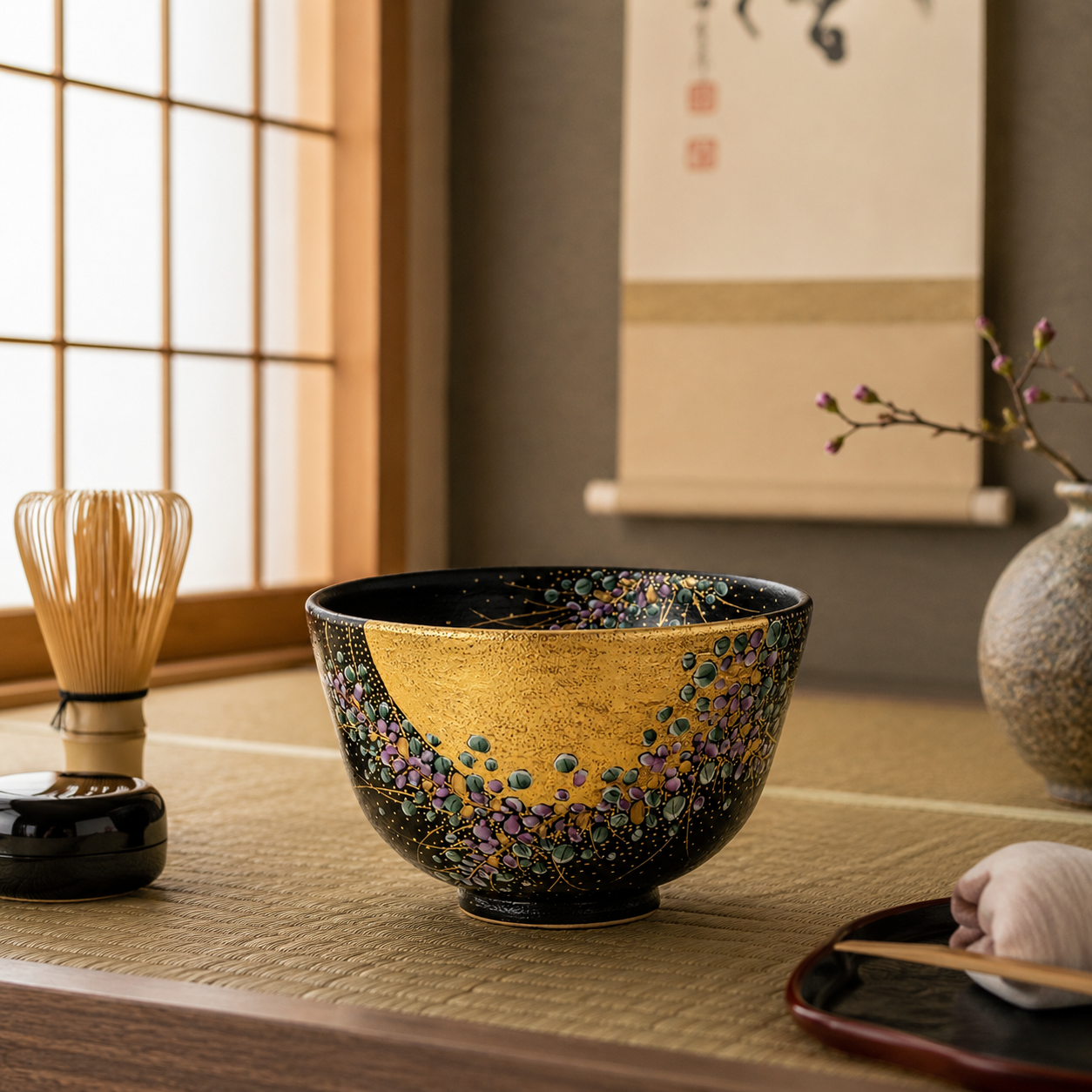 KUTANI WARE MATCHA BOWL REAL GOLD HAGI / YOSHINORI FUKUDA