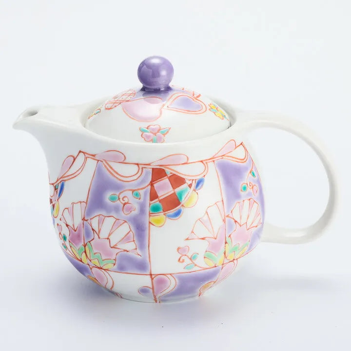 KUTANI WARE ROUND POT “UNDERWATER FLOWERS LAVENDER” / GINSYUU KILN