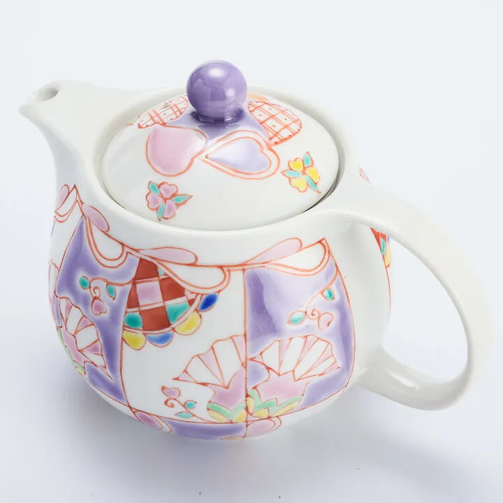 KUTANI WARE ROUND POT “UNDERWATER FLOWERS LAVENDER” / GINSYUU KILN