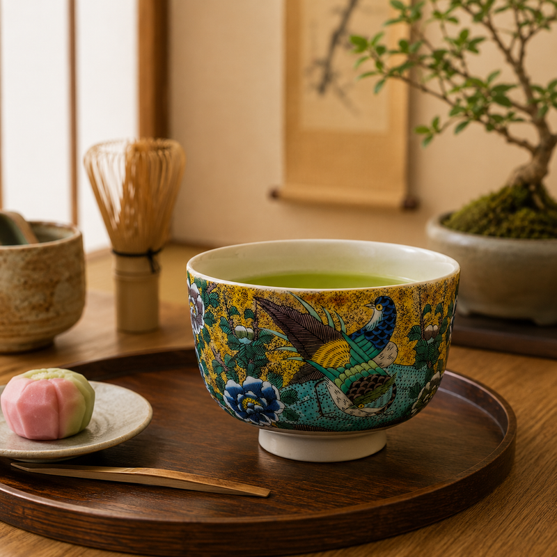 KUTANI WARE MATCHA BOWL “YOSHIDAYA KINKEI (GOLDEN PHEASANT)”