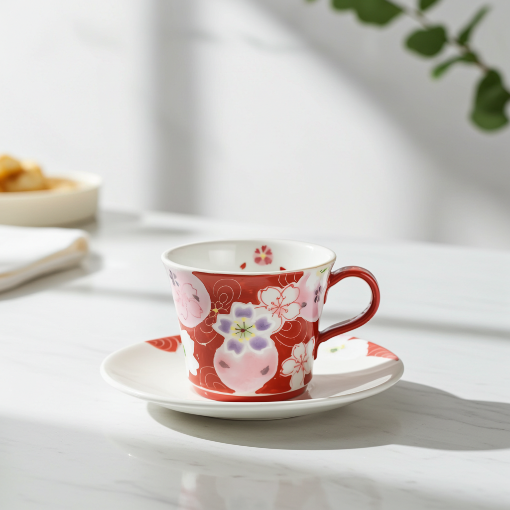 KUTANI WARE CUP & SAUCER YUME-YOI SAKURA (PINK) /KOKUZOU KLIN