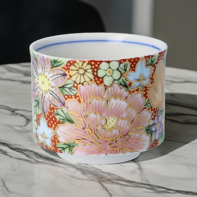 JAPANESE KUTANI GUINOMI - KIN HANAZUME RED SAKE CUP BY TAISHI KLIN