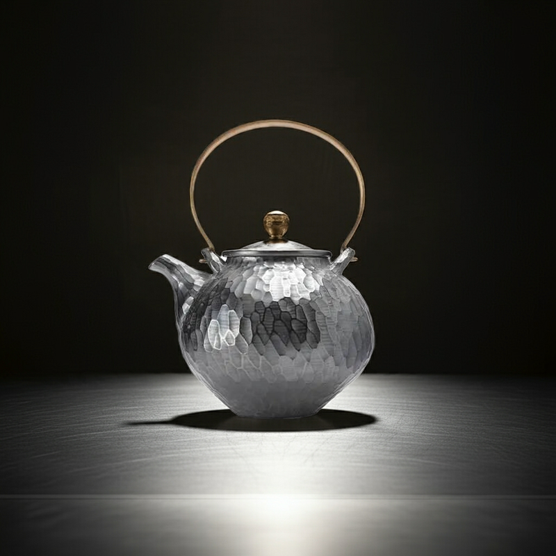 JAPANESE ARITA PORCELAIN SMALL TEAPOT – ANTIQUE SILVER HAMMERED FINISH BY RISOGAMA