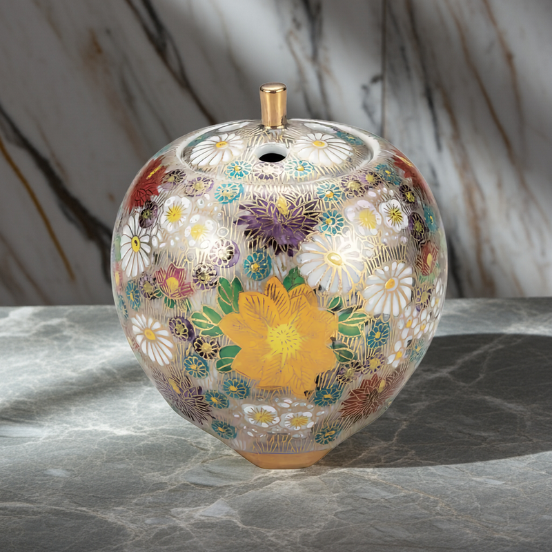 AUTHENTIC GOLD HANA-TSUME KUTANI JAPANESE INCENSE BURNER