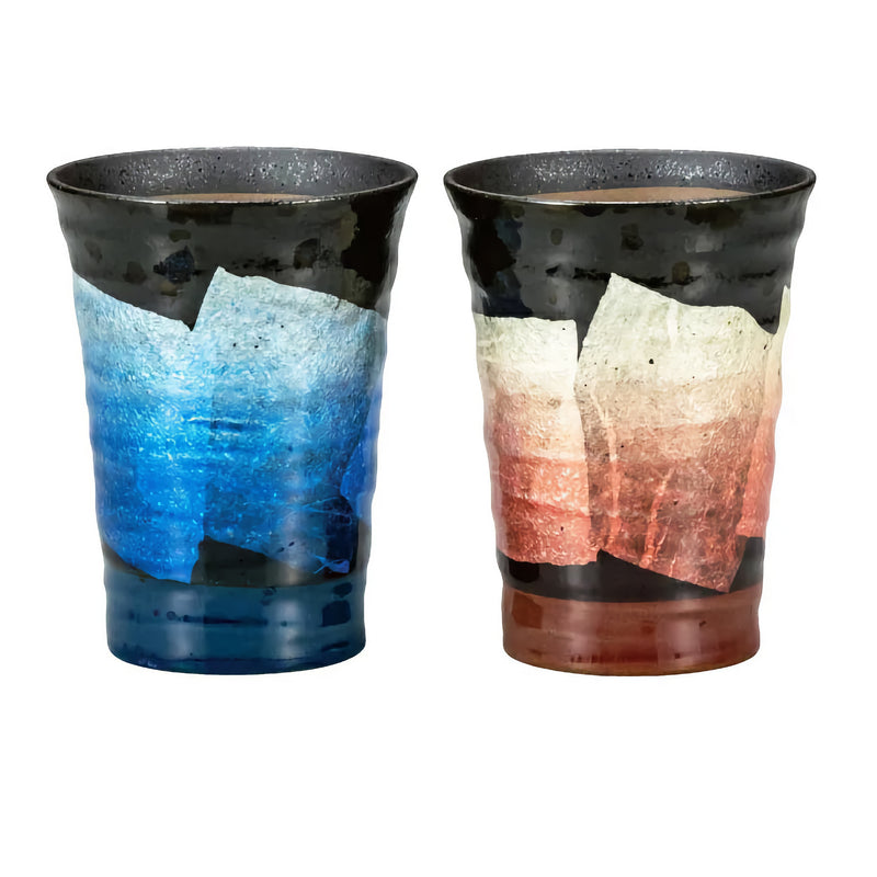KUTANI WARE PAIR OF FREE CUPS – JAPANESE PORCELAIN GINSAI SILVER GLAZE