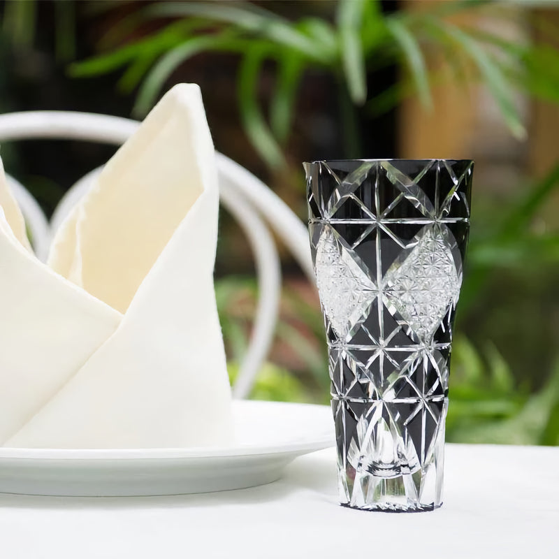 EDO KIRIKO CHRYSANTHEMUM LINKED PATTERN BEER GLASS - BLACK
