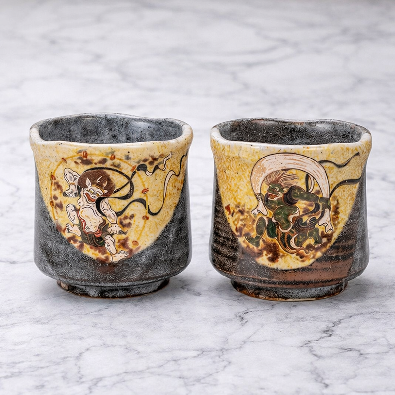 JAPANESE KUTANI PORCELAIN YUNOMI TEA CUP SET 