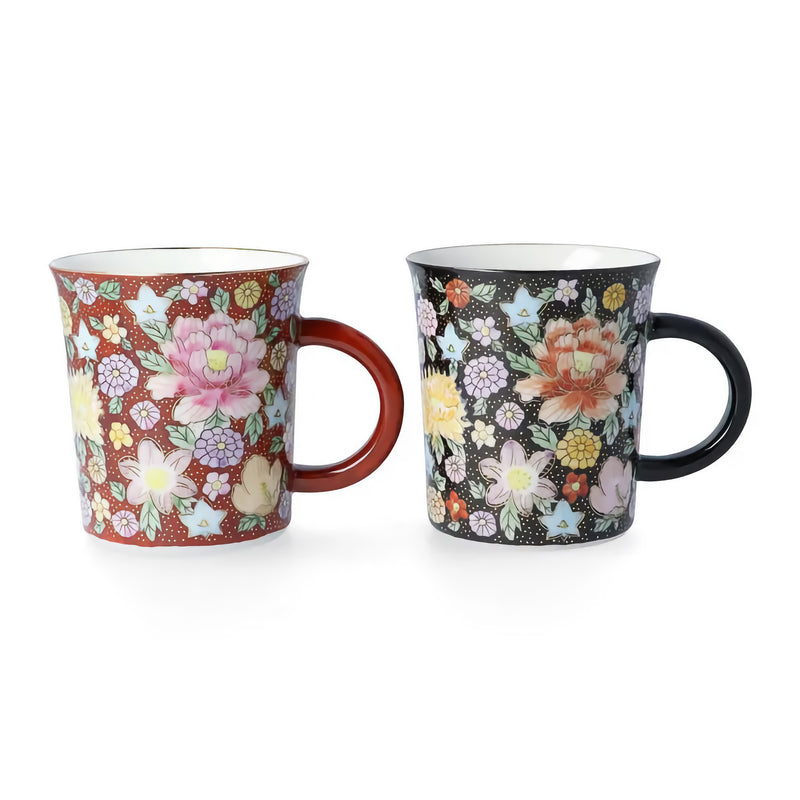 JAPANESE KUTANI WARE PAIR MUG CUPS – HANAZUME FLORAL DESIGN