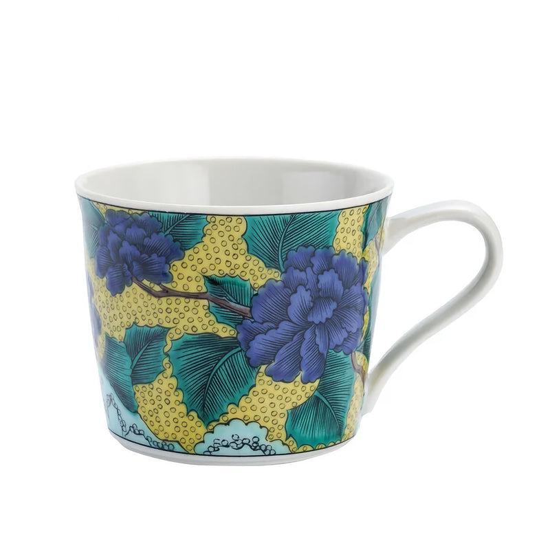 KUTANI JAPANESE MUG CUP PEONY ON EARTHEN SLOPE /SEIKOU KLIN