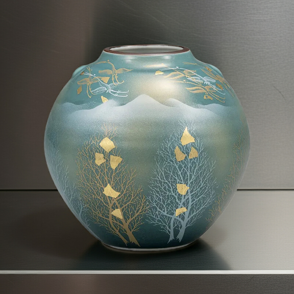 KUTANI WARE FLOWER VASE “WOODED MOUNTAIN RANGE”