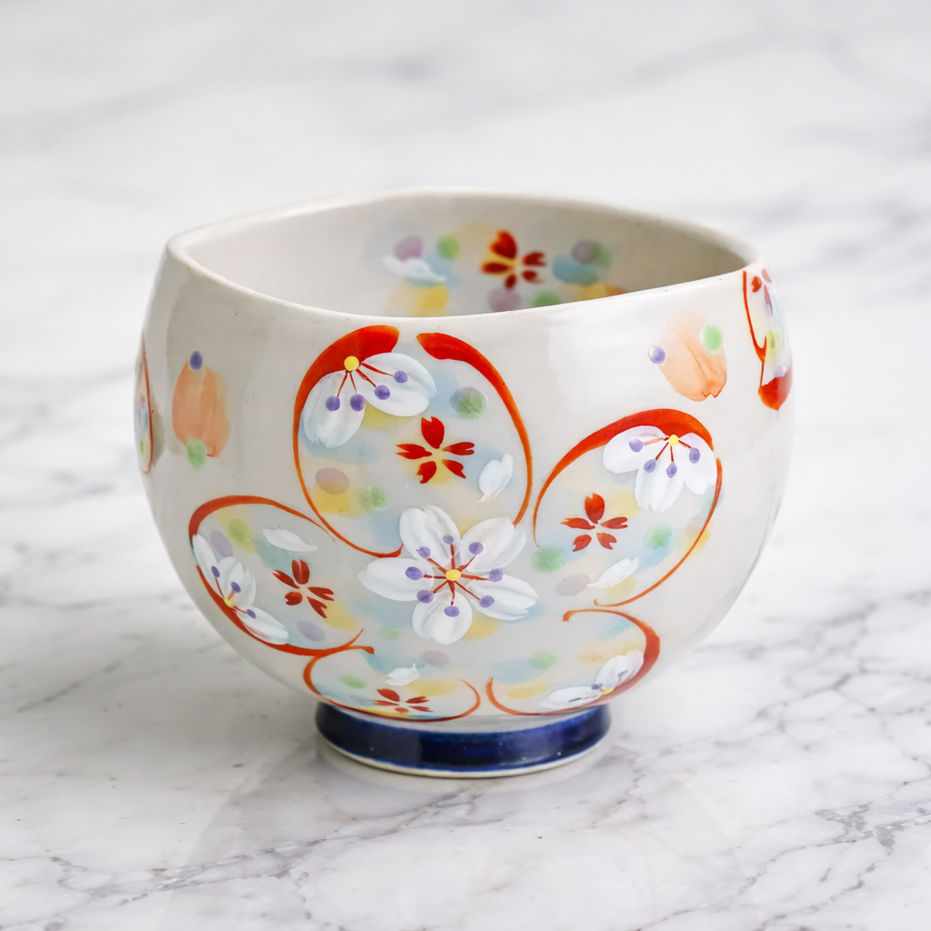 KUTANI WARE “HANA OMOI” IPPUKU TEA BOWL, NAVY BLUE – KOKUZŌU KILN