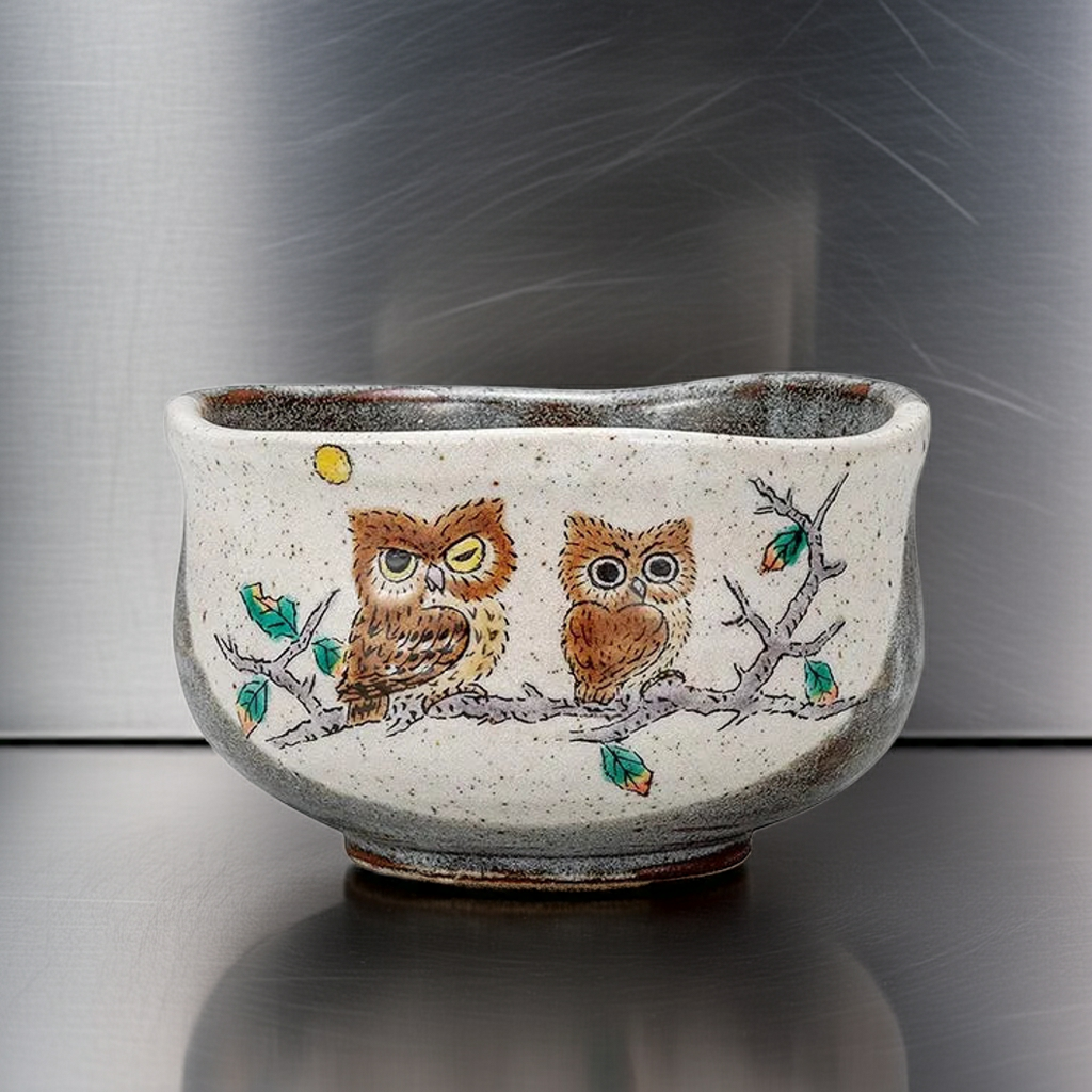 KUTANI WARE MATCHA BOWL – HANDCRAFTED JAPANESE TEA CEREMONY CHAWAN ‘OWL