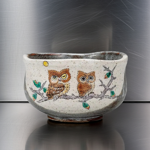KUTANI WARE MATCHA BOWL – HANDCRAFTED JAPANESE TEA CEREMONY CHAWAN ‘OWL
