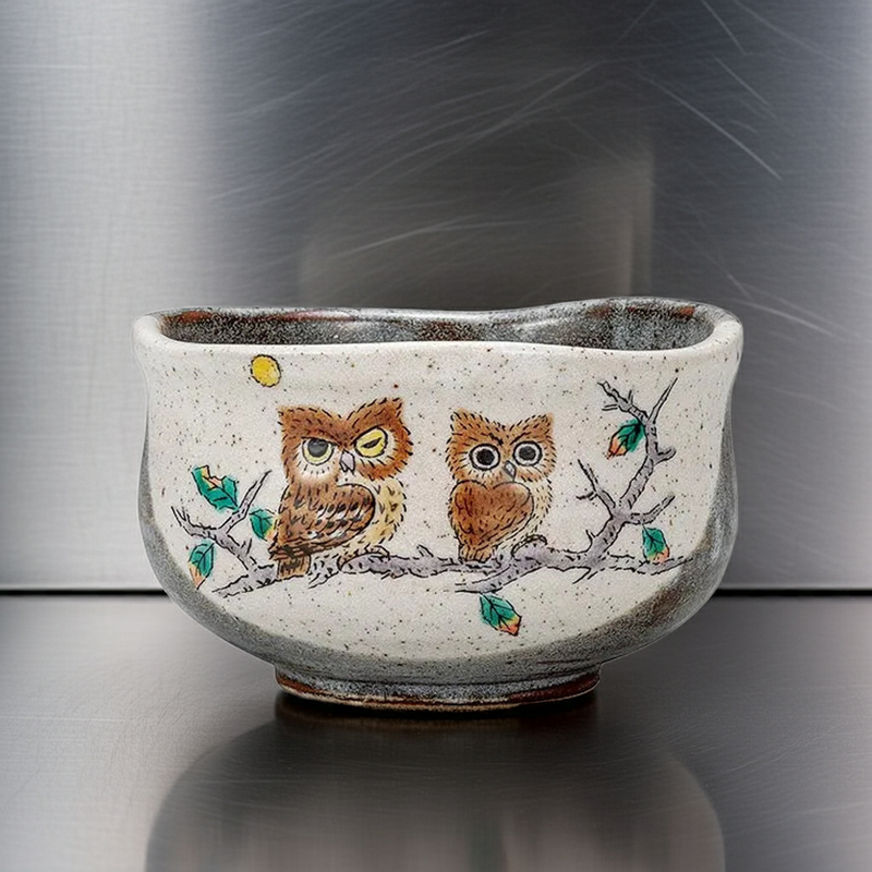 KUTANI WARE MATCHA BOWL – HANDCRAFTED JAPANESE TEA CEREMONY CHAWAN ‘OWL
