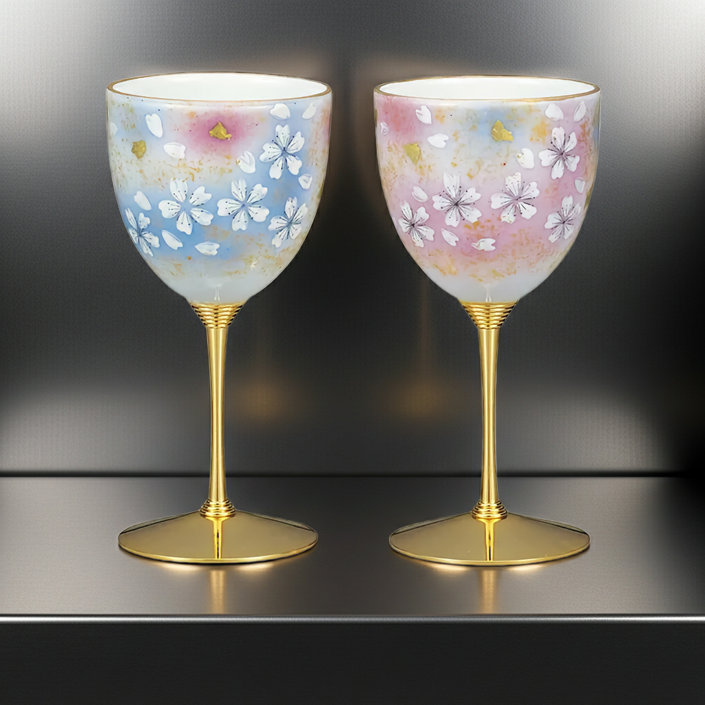 KUTANI WARE PAIR WINE GLASSES – HANA NO MAI 