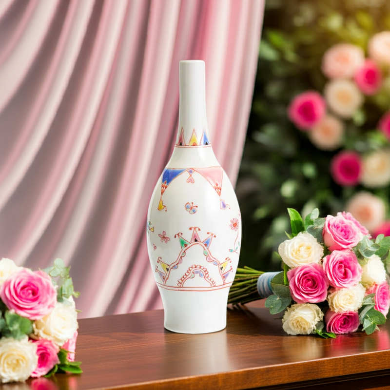 KUTANI WARE FLOWER VASE “HANAMATSURI” – JAPANESE PORCELAIN ART BY GINSHU KILN, WITH GIFT BOX