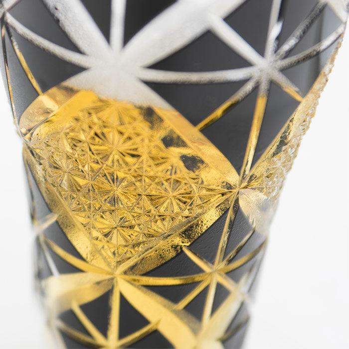 EDO KIRIKO CHRYSANTHEMUM LINKED PATTERN BEER GLASS - BLACK