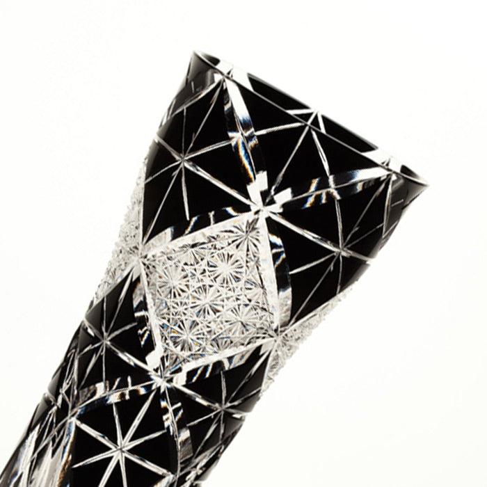 EDO KIRIKO CHRYSANTHEMUM LINKED PATTERN BEER GLASS - BLACK