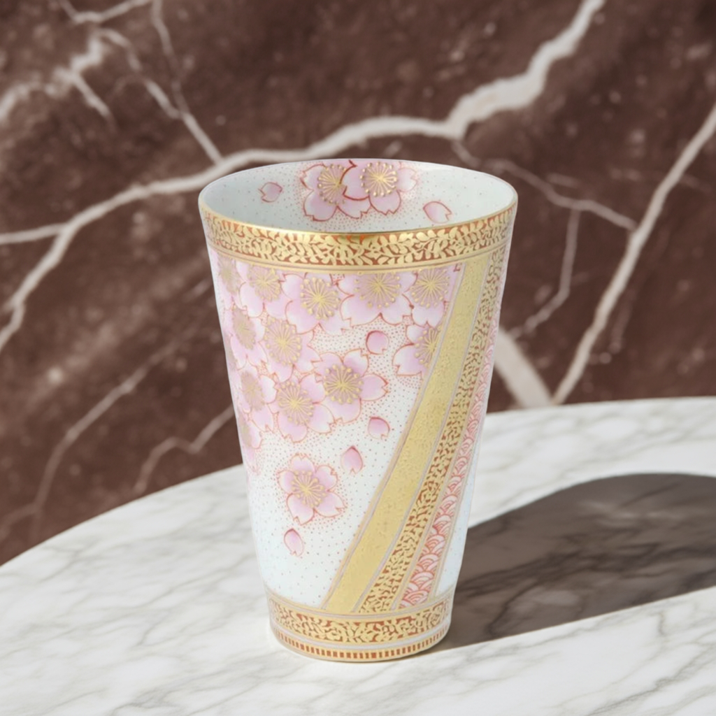 JAPANESE KUTANI TUMBLER - KINRANDE CHERRY BLOSSOM CREST/YOSHINORI FUKUDA