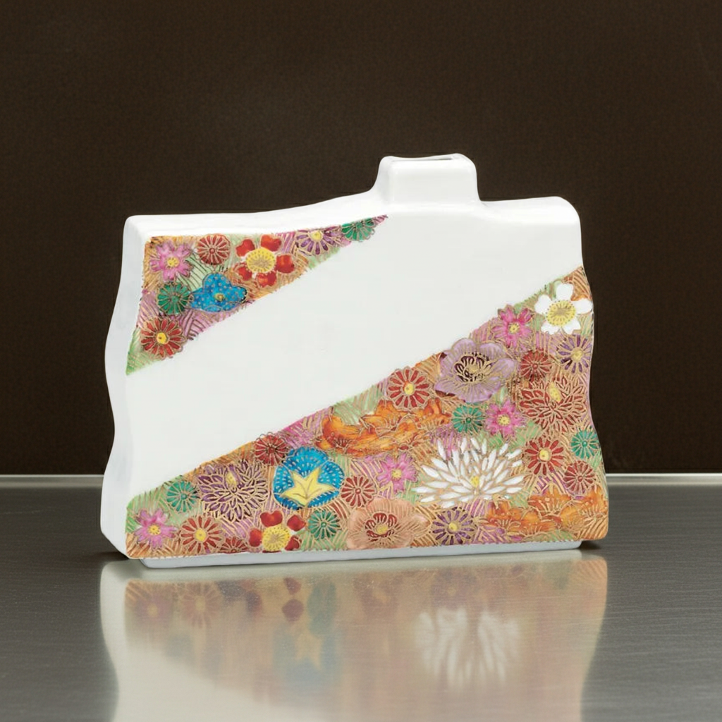 KUTANI SINGLE-FLOWER VASE – HAND-PAINTED GOLD HANA-ZUME FLORAL DESIGN (GIFT BOX)