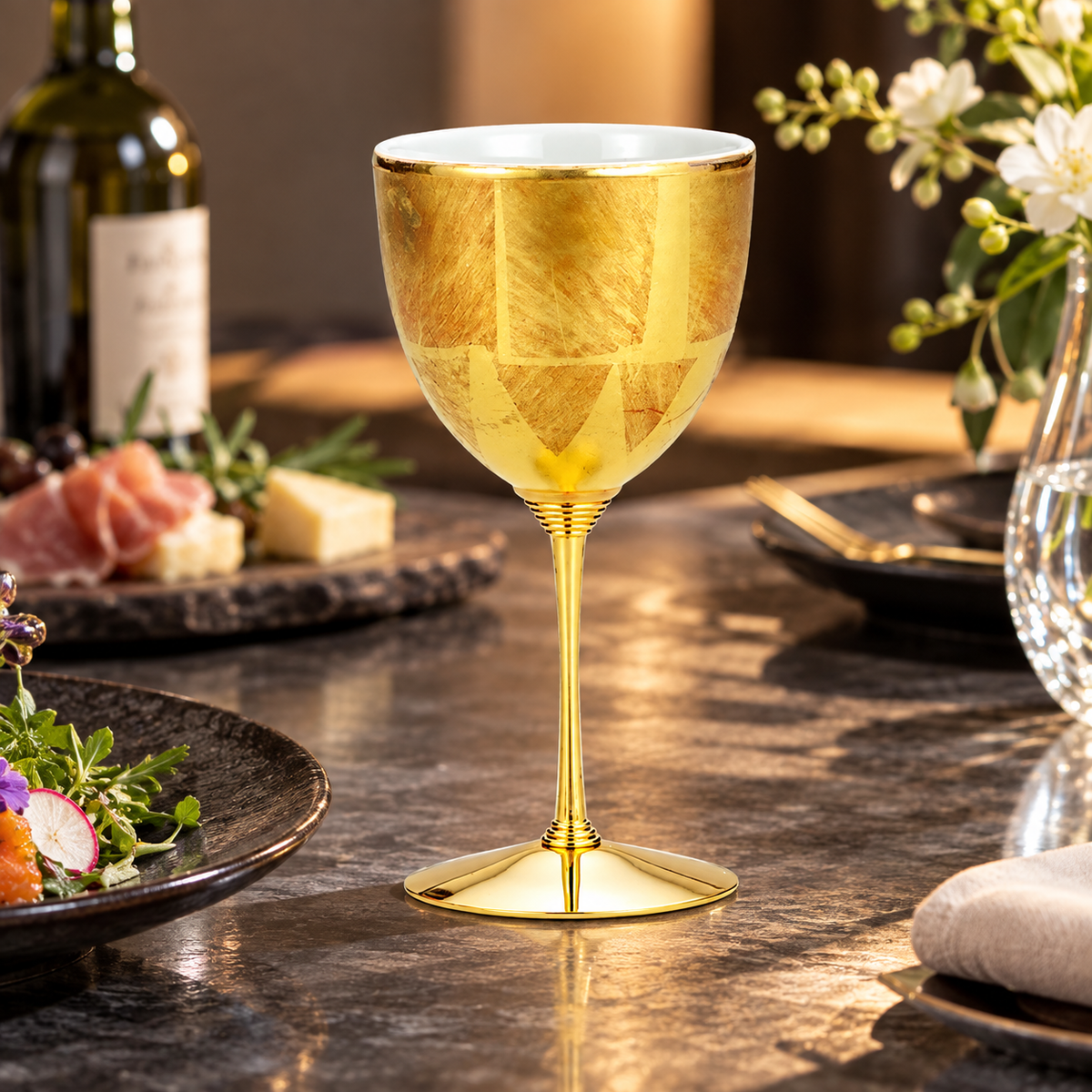 KUTANI WARE WINE GLASS GOLD LEAF RED