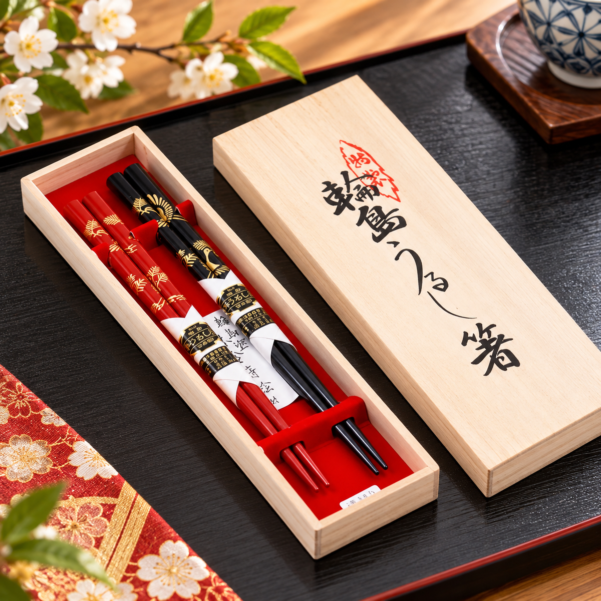WAJIMA LACQUERWARE CHOPSTICKS PAIR MATSUKUIZURU