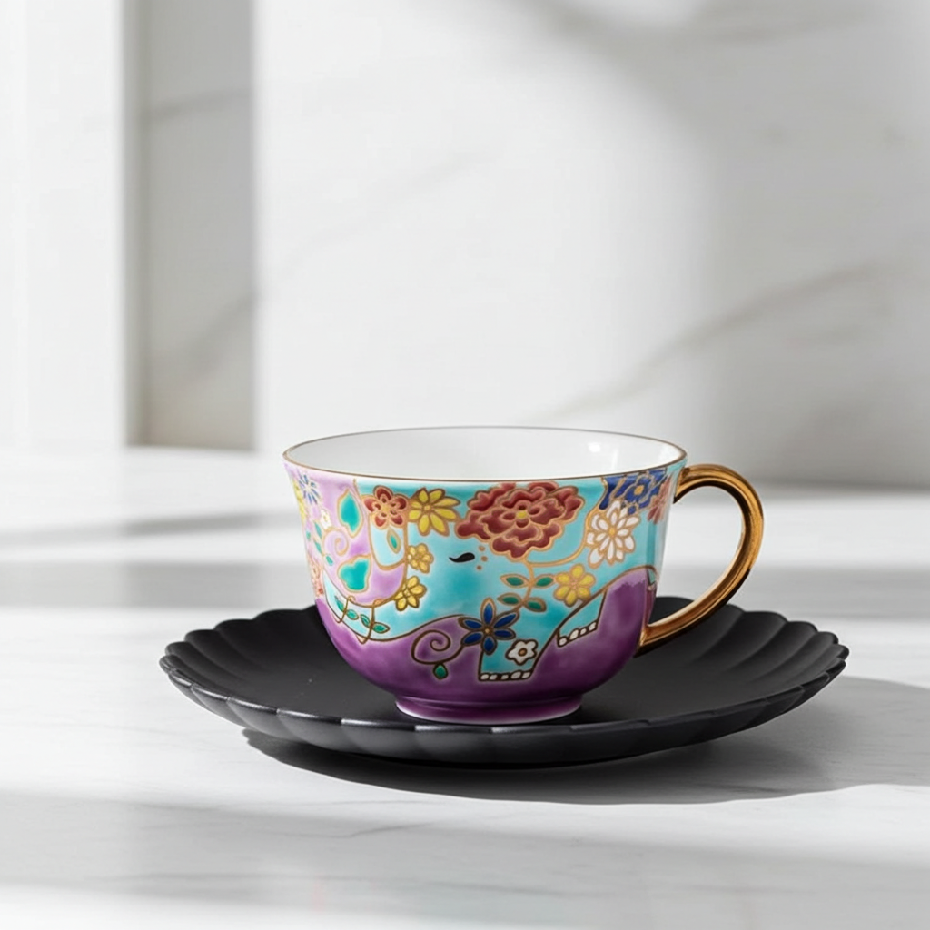 KUTANI WARE CUP & SAUCER HEKISHOU