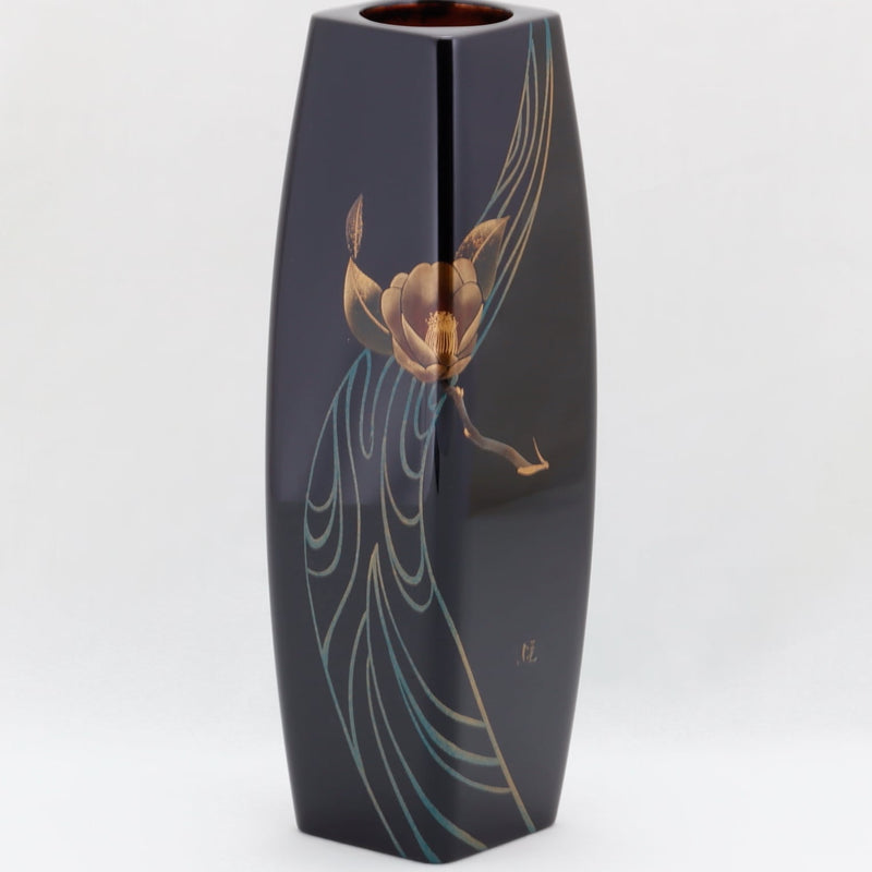 WAJIMA LACQUERWARE FLOWER VASE DO-BARI GATA TSUBAKI MAKIE
