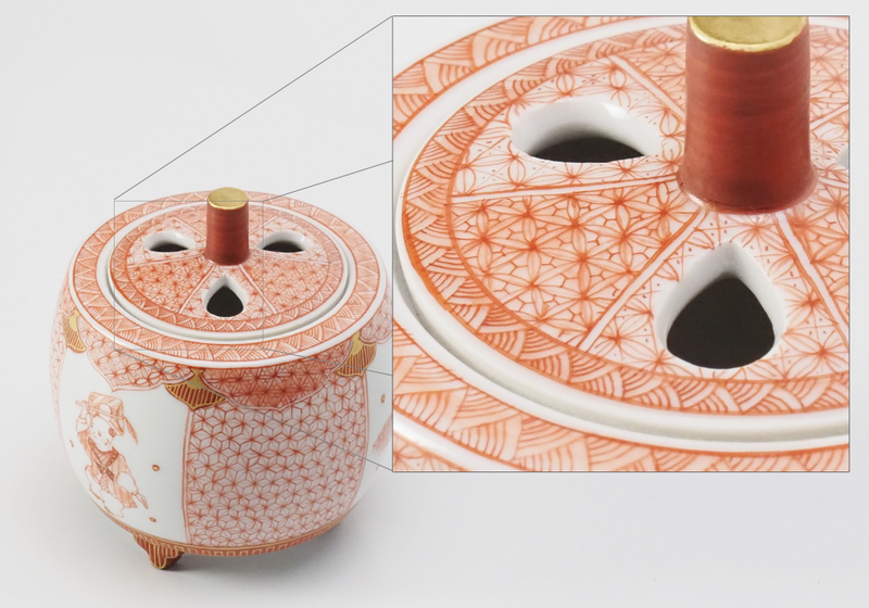 KUTANI WARE INCENSE BURNER  KARAKO MOTIF/REIKO FUKUSHIMA