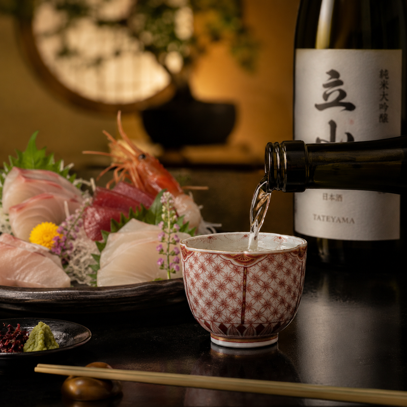 KUTANI WARE GUINOMI SAKE CUP “SAKURA MOTIF” REIKO FUKUSHIMA (PAULOWNIA WOOD BOX WITH CORD CLOSURE)