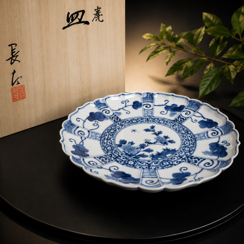 [IMPERIAL HOUSEHOLD PURVEYOR]KUTANI WARE HOJU KARAKUSA FLOWER & BIRD DESIGN / CHOZA YAMAMOTO