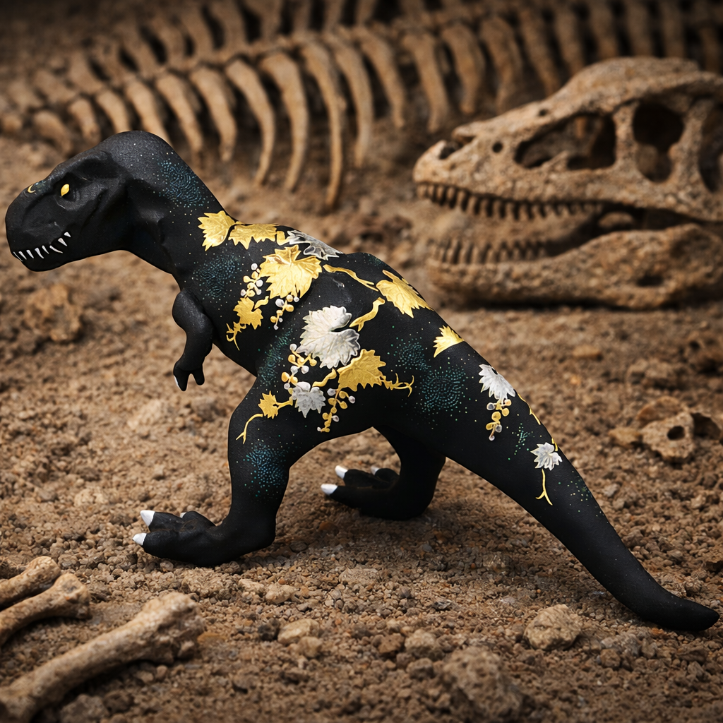 KUTANI WARE FIGURINE TYRANNOSAURUS SHIROGANEMORI GRAPE DESIGN AOCHIBU BY KINGYOKU NAKADA