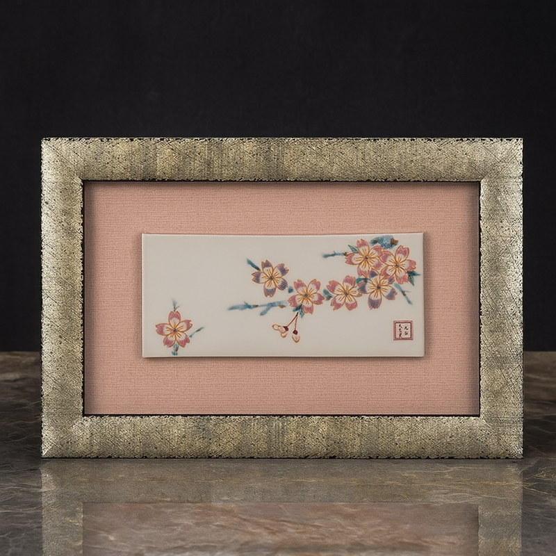 KUTANI WARE CERAMIC PLAQUE SAKURA
