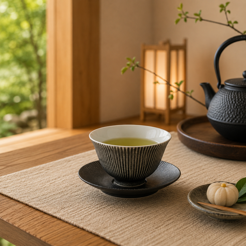 ARITA WARE MOONSURFACE SENCHA TEA CUP WITH SAUCER / RISO KILN