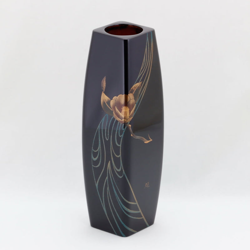 WAJIMA LACQUERWARE FLOWER VASE DO-BARI GATA TSUBAKI MAKIE