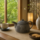ARITA WARE JAPANESE MOONSURFACE SHINOGI TEAPOT / RISO KILN