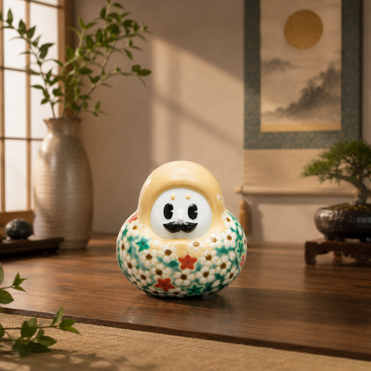 KUTANI WARE HYAKUMANSAN DARUMA RYOKUSAI SHUNJU/AKIRA MIYAMOTO