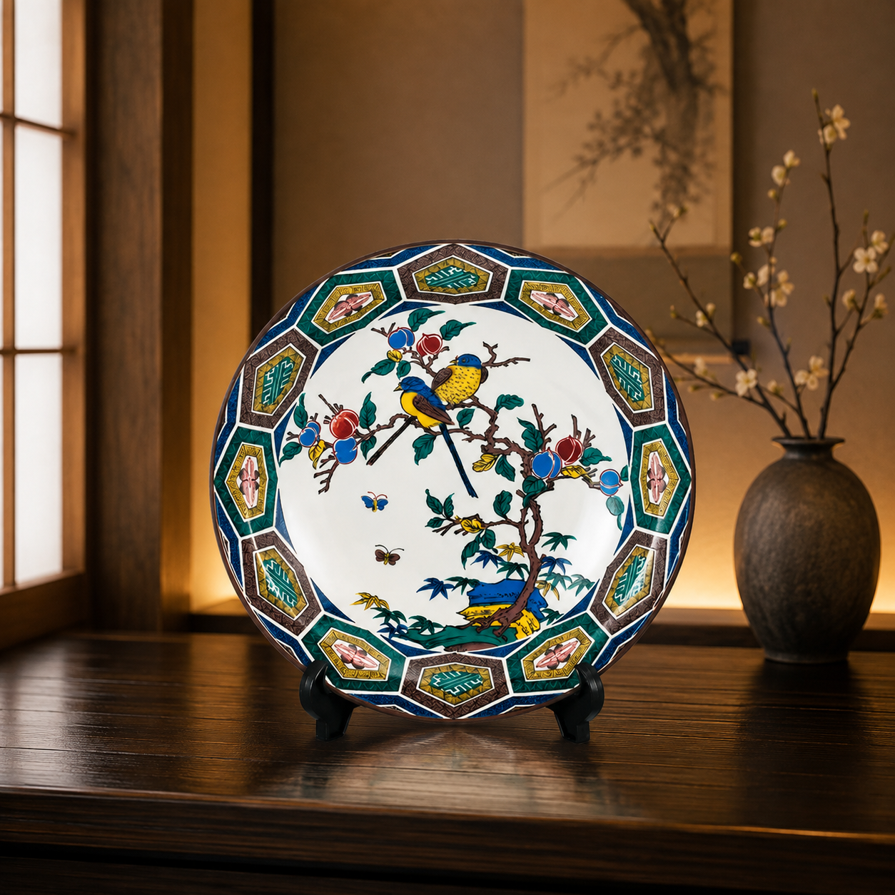 KUTANI WARE DECORATIVE PLATE - KO-KUTANI STYLE