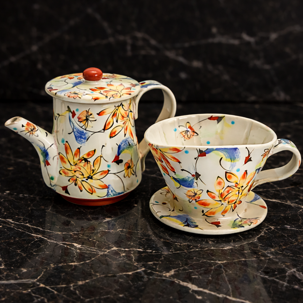 KUTANI WARE COFFEE DRIPPER & POT “SAIKA RED” – KOKUZOU KILN (WITH GIFT BOX)