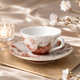 KUTANI WARE MANYOSHU WAKA POEM AKA-E CUP & SAUCER / SEITO TAMURA
