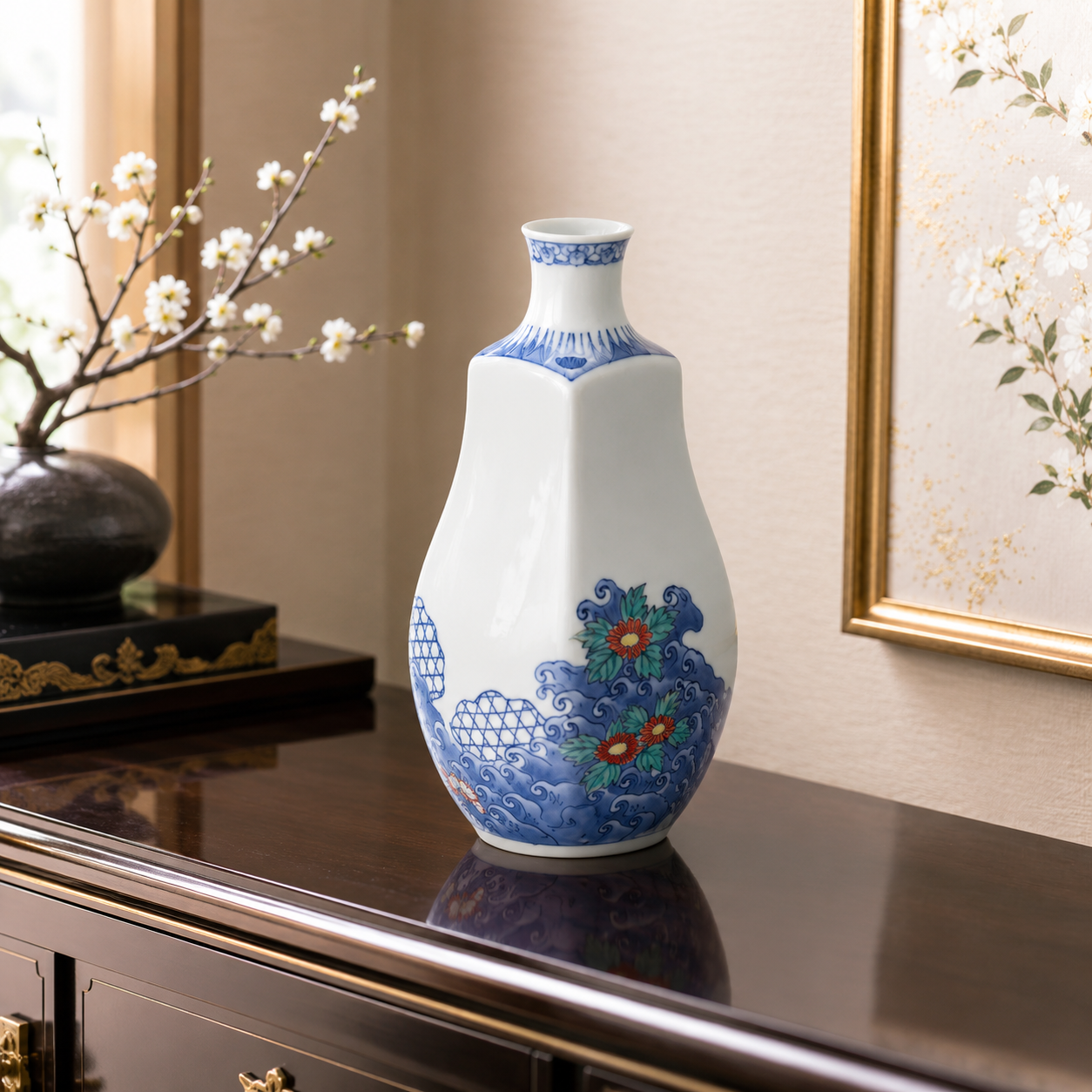 ARITA WARE “WAVE AND CHERRY BLOSSOM” VASE – IMAEMON KILN