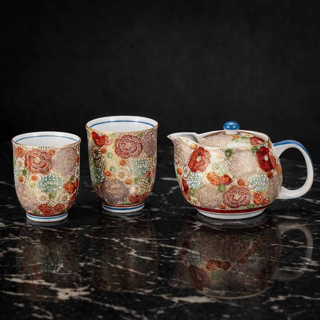 JAPANESE TEAPOT SET KUTANI HANAZUME(STRAINER)