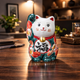 KUTANI WARE LUCKY CAT(MANEKI NEKO) YUSAI TUBAKI( RIGHT HAND)/KOKUZOU KLIN