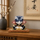 KUTANI WARE FUKUSUKE BOWING CAT – PURPLE GLAZED LUCKY CAT